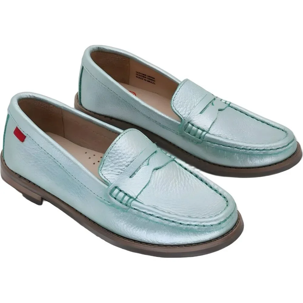 Marc Joseph NY Leather Penny Loafers Turquoise - Girls US 13.5